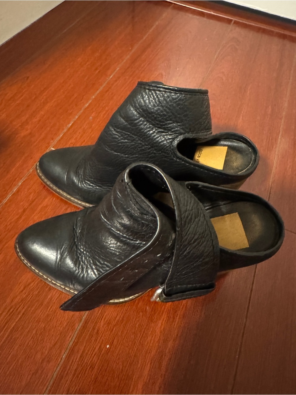 Dolce Vita Jacklyn Black Pebble Leather Buckle Mule Block Heel Booties Size 6